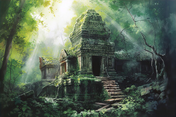 Fototapeta premium An Ancient Temple Within A Deep Rainforest