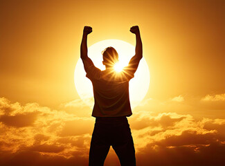 Fototapeta na wymiar silhouette of a man with arms raised. Victory and success concept
