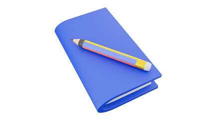 3D rendering of colorful pencil on blue book, for note, design and learning concept