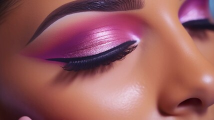 Close-up of woman with pink eyeshadow