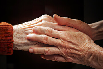 the hand of an old lady and the hand of a younger man