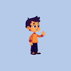 happy boy indicating something with his arm