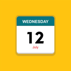 july 12 wednesday icon with yellow background, calender icon