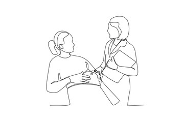 A single line drawing of a midwife checking a patient_s pregnancy
