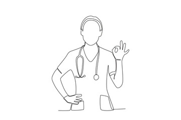 One single line drawing of a midwife giving encouragement to patient 