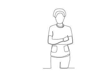 One single line drawing of a midwife posing relaxed
