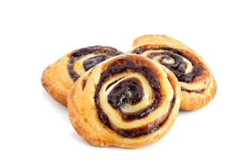 Close up danish pastry isolated on white background