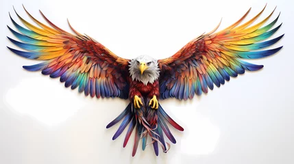 Fototapete Boho-Tiere Eagle colorful rainbow white background