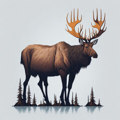 moose, vector, illustration, white, background