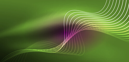 Shiny glowing neon wave. Neon light or laser show, electric impulse, power lines, techno quantum energy impulse, magic glowing dynamic lines