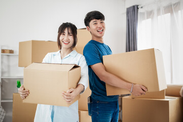 Young couples move into homes and apartments, Moving house, New house.