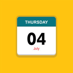july 04 thursday icon with yellow background, calender icon