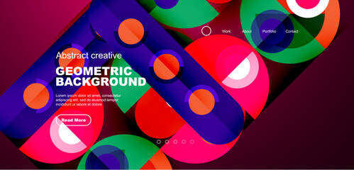 Abstract technology landing page background with circles and round elements. Creative concept for business, technology, science or print design