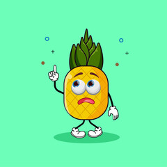 Cute pineapple fruit character is scared pointing up