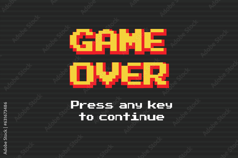 Poster Game Over background with player selection.8 bit game.retro game.