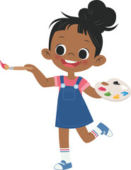 Digital png illustration of happy girl painting on transparent background