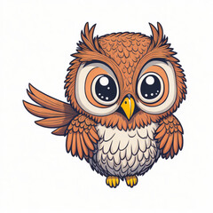 Vector illustration of cute cartoon owl flying isolated on white background