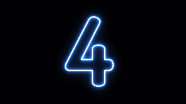 Glowing blue neon number four appear on alpha channel background.