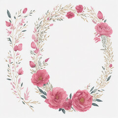 Obraz na płótnie Canvas vector watercolor pink floral wreath with golden circle collection