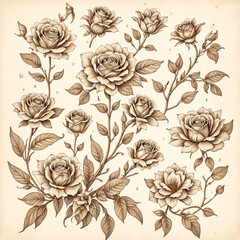 vintage flower, vector, illustration, white background