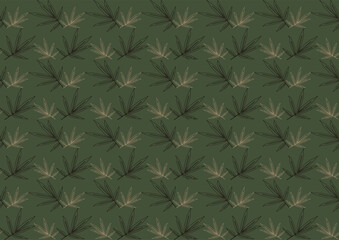 Bamboo leaf seamless pattern. Abstract one line drawing art, light and dark brown elements on green background. For textile masculine male shirt lady dress fabric covers packaging. Vector illustration