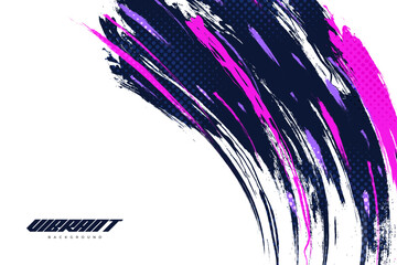 Abstract and Colorful Brush Background with Halftone Effect. Brush Stroke Illustration for Banner, Poster, or Sports Background. Scratch and Texture Elements For Design