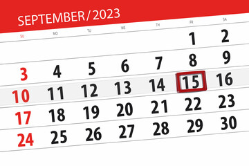 Calendar 2023, deadline, day, month, page, organizer, date, September, friday, number 15
