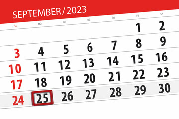 Calendar 2023, deadline, day, month, page, organizer, date, September, monday, number 25
