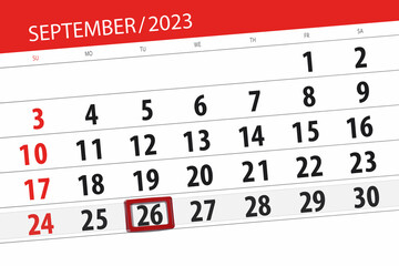 Calendar 2023, deadline, day, month, page, organizer, date, September, tuesday, number 26