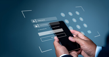 Business with technology. Concepts of surveillance and security scanning of digital program cyber...