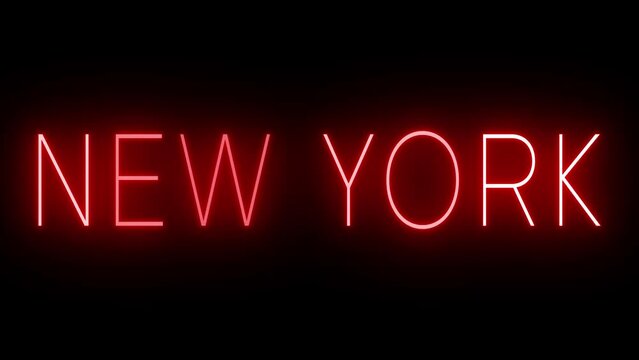Red flickering and blinking neon sign for New York