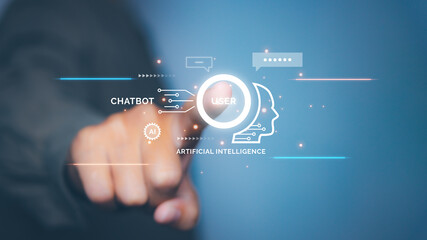AI chatbots communication with business people. AI technology artificial intelligence digital customer service application concept, Mobile application to help customers instantly.
