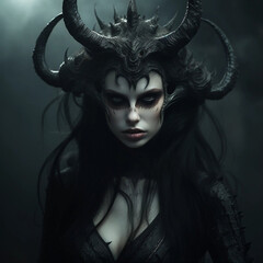 A Portrait of a Female Demon With Horns