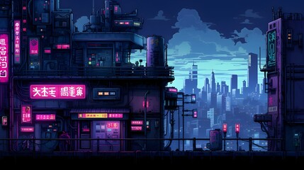Retro Futurism: Pixelated Neon Cyberpunk Delight