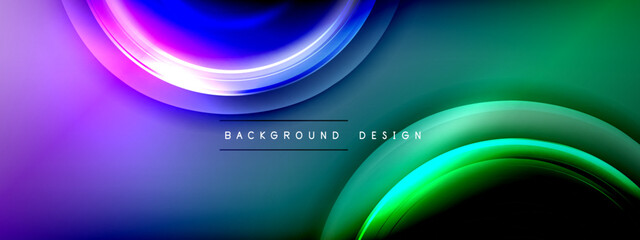 Circles lines and bubbles on bright glowing effect gradient with light and shadow effects. Dynamic interplay of light, shadow and depth. Futuristic and rhythmic technology design