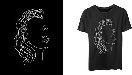 Curly face line drawing t-shirt design artwork tee