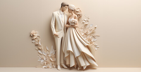 3d illustration of happy wedding couple pastel. Generative Ai content