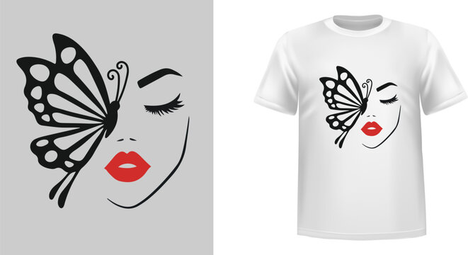 Face and butterfly t shirt design 