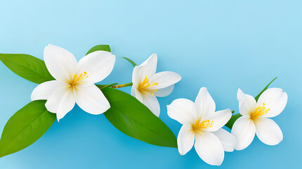 Fototapeta na wymiar Isolated White Jasmine Flower Bouquet with Delicate Leaves on a White Background: A Symbol of Purity and Beauty