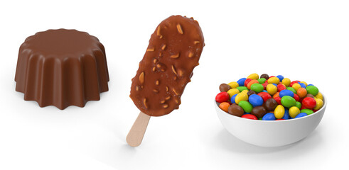Chocolate, Popsicle and Pebbles isolated on transparent background