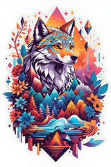 Vector illustration of a fox in the forest. Can be used as a print for t-shirts and bags