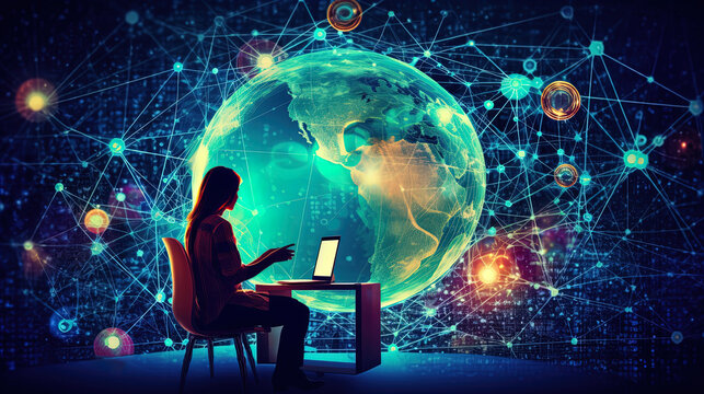 World internet day concept with various things related to the internet. Generative AI