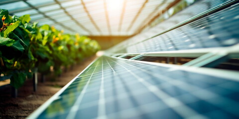 Green House energy, solar energy panels. Environmental, Social, and Corporate House Governance concept Generative AI