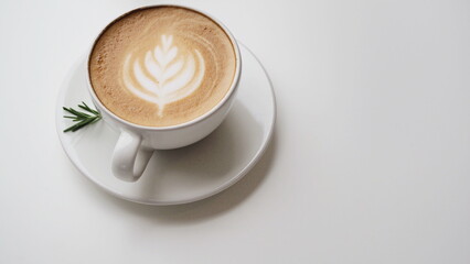 Hot art Latte Coffee in a cup on wooden table and Coffee shop