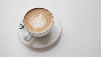 Hot art Latte Coffee in a cup on wooden table and Coffee shop