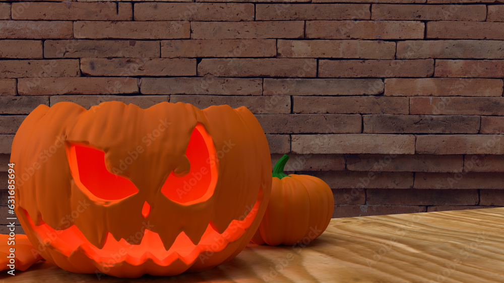 Poster The jack o lantern pumpkin for halloween content 3d rendering