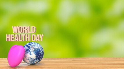 The earth and heart for World Health Day concept 3d rendering