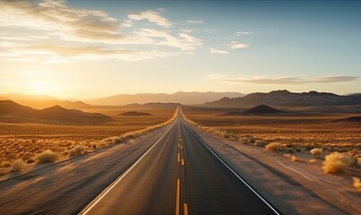 Fototapeta na wymiar Photo of an isolated road cutting through the vast desert landscape