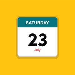 july 23 saturday icon with yellow background, calender icon