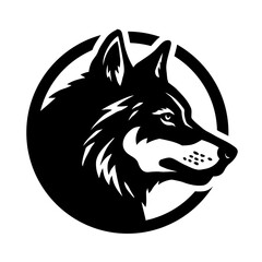 Wolf silhouette, round shape logo. Vector illustration.